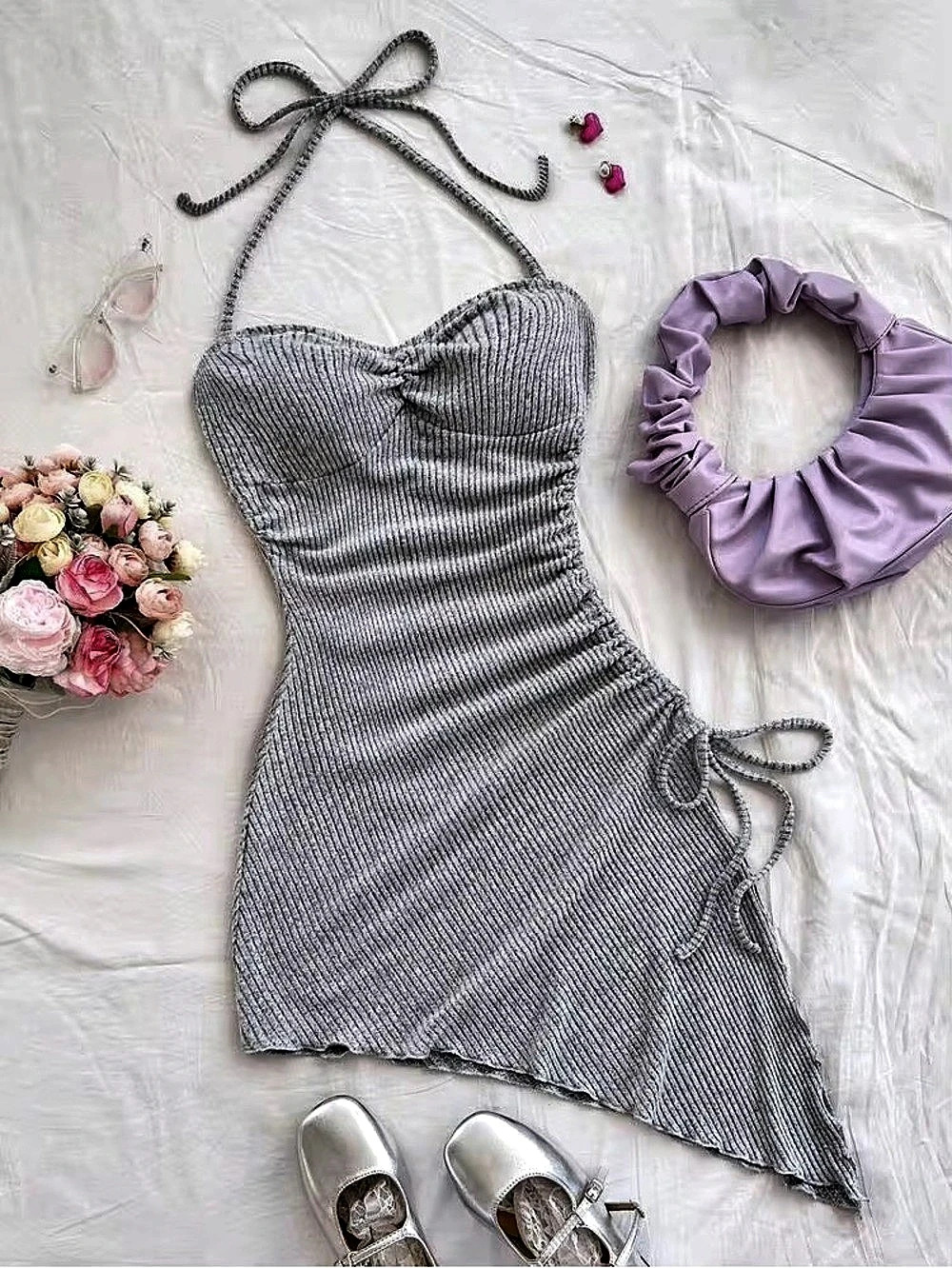 Ruched Halter Mini Dress